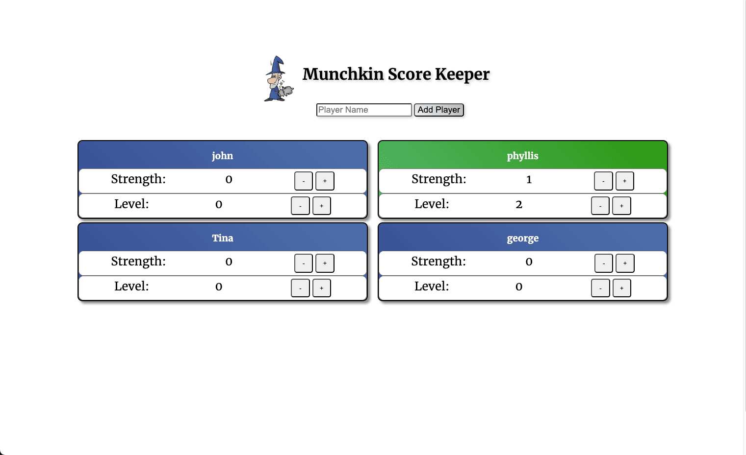 screenshot of Munchkin Score Keeper